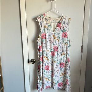 Old Navy White Floral Sleeveless Dress with Pink and Green Accents